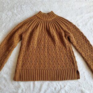 Madewell Pointelle Stitch Dark Tan Brown Mock Neck Wool Knit Sweater Women Small